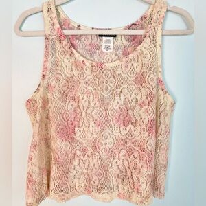 Wet Seal Cream and Pink Lace Tank Top